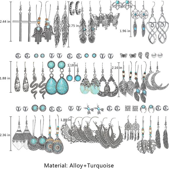 New Wholesale Bundle 45 Pairs Bohemian Silver Drop Dangle Earrings Set for Women - Picture 7 of 7